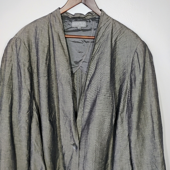 Selection Ulla Popken Linen Gray Silver Blazer Jacket Lagenlook Plus Size 28 4X - Picture 3 of 14